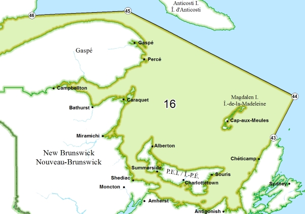 Map showing the boundary lines of the mackerel fishing area in the Gulf of St. Lawrence. See details below